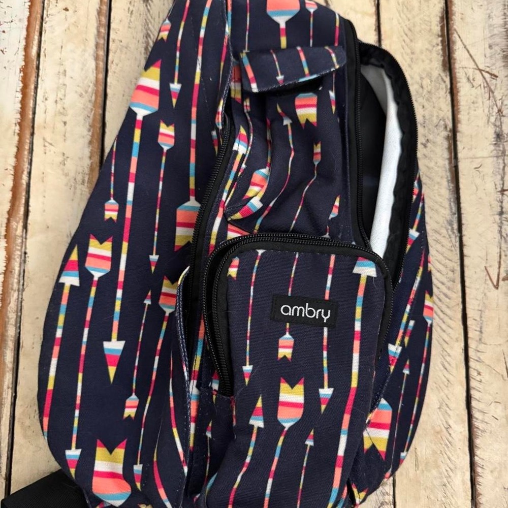Ambry Rope Sling Bag Navy Blue Multi Color Arrow Print Crossbody Backpack
